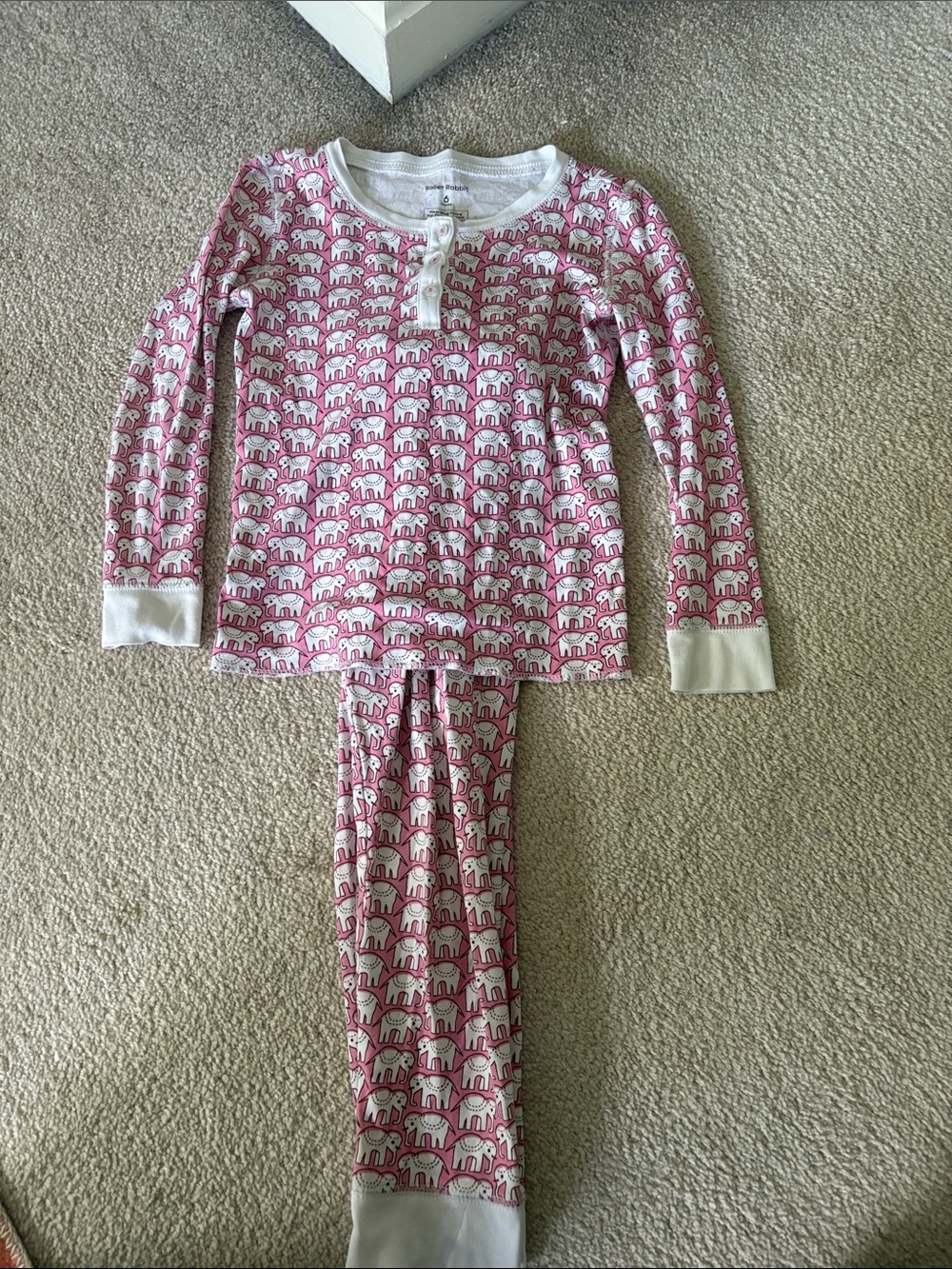 Roller Rabbit Pink & White Elephant Print Long-Sleeve Pajama Set